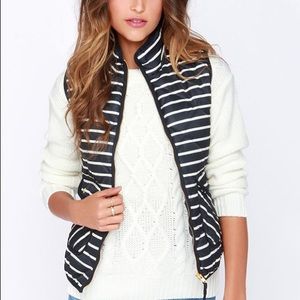 Gap Navy and White Striped Puffer Vest